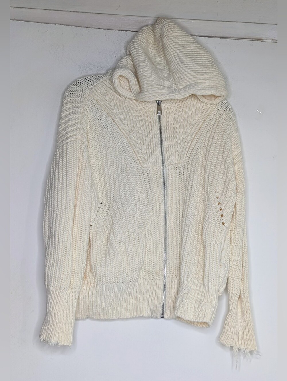 ZADIG & VOLTAIRE •  MOORE CREAM LOGO BACK ZIP UP HOODIE CARDIGAN SIZE MEDIUM - Picture 7 of 10